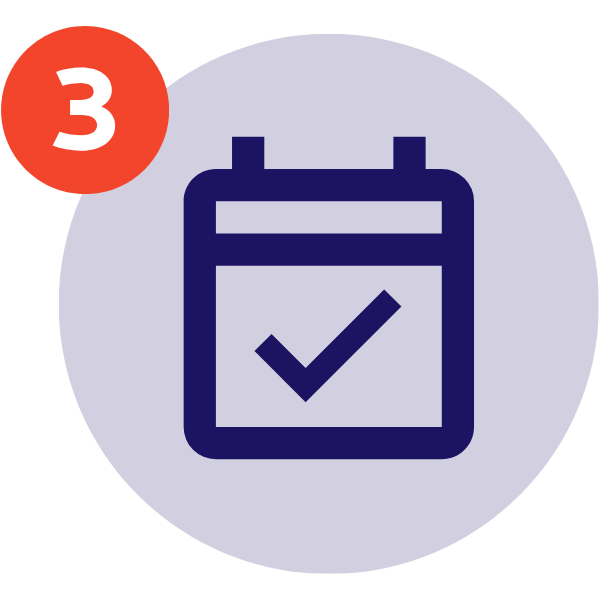 Calendar icon with checkmark and red notification badge showing 3