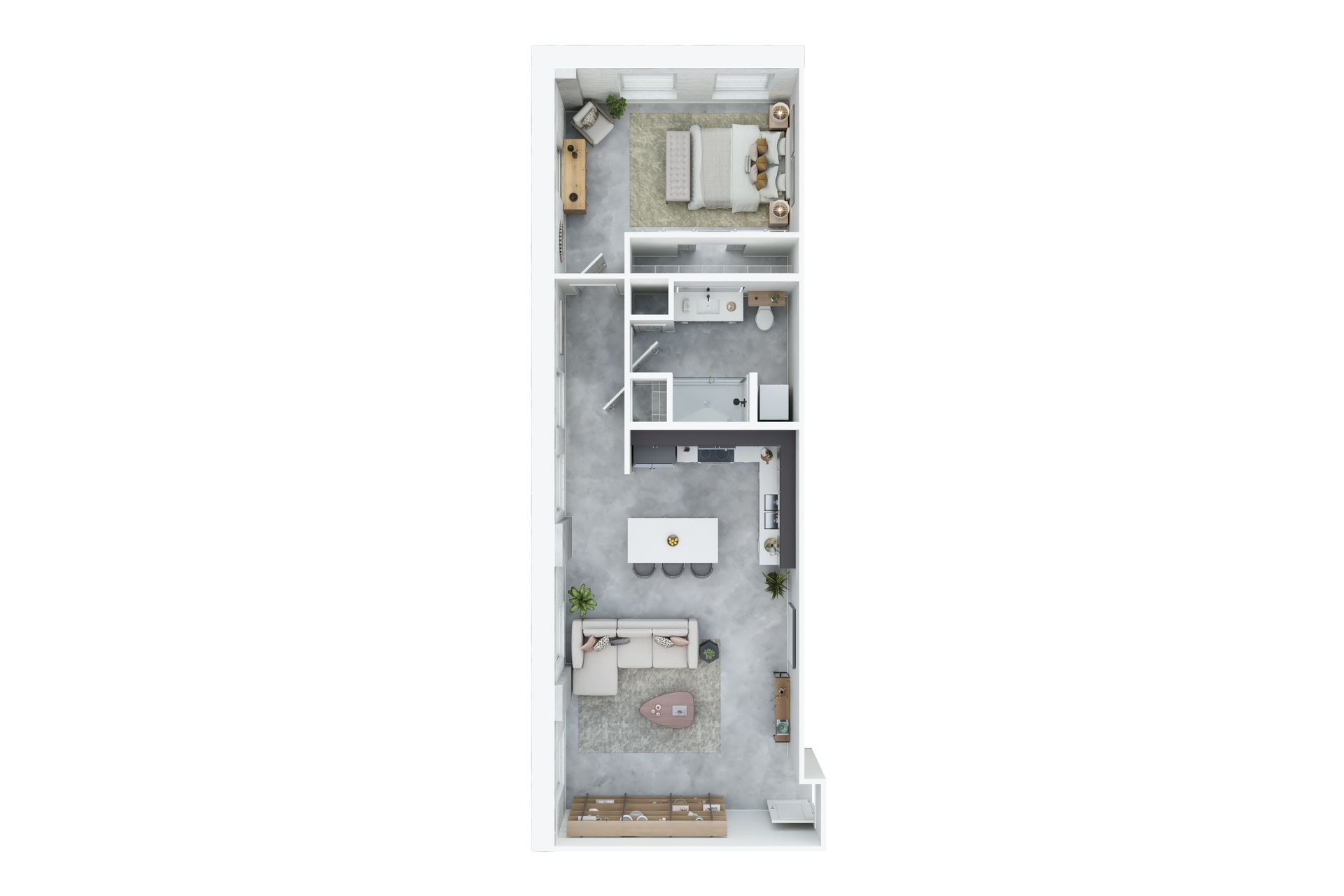 An aerial view of a floor plan of a house.