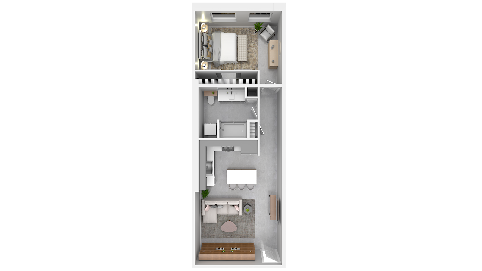 A floor plan of a house with a bedroom , living room , and dining room.