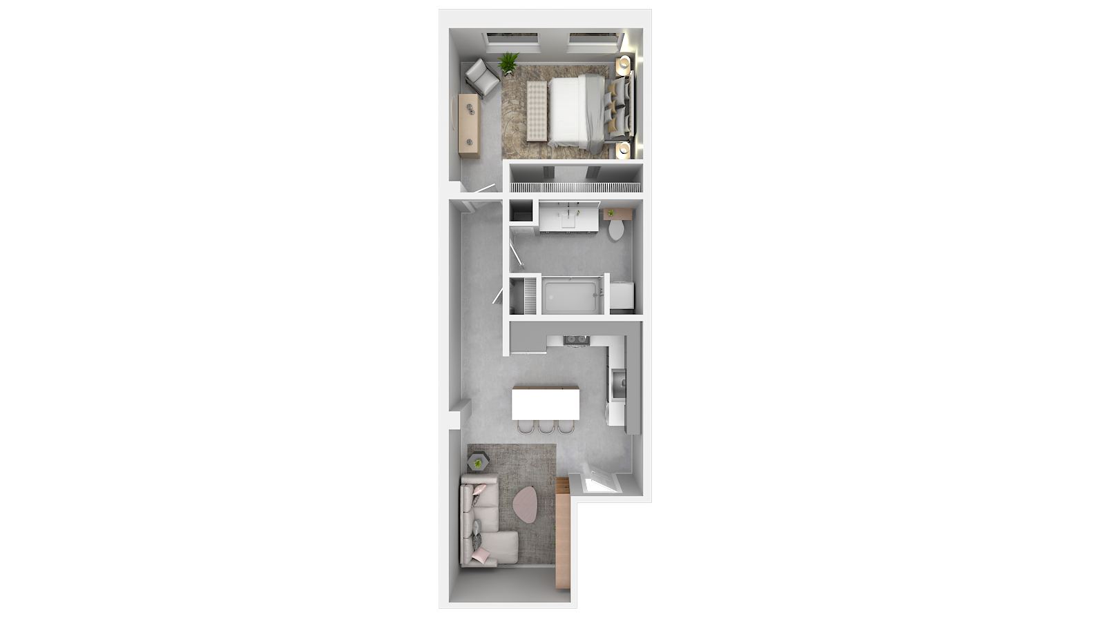 An aerial view of a floor plan of a house.