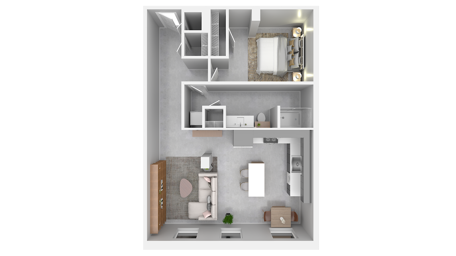 An aerial view of a floor plan of a house.