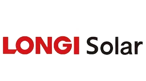 לוגו של LONGi Solar עם כיתוב "LONGi" אדום וכיתוב "Solar" שחור.