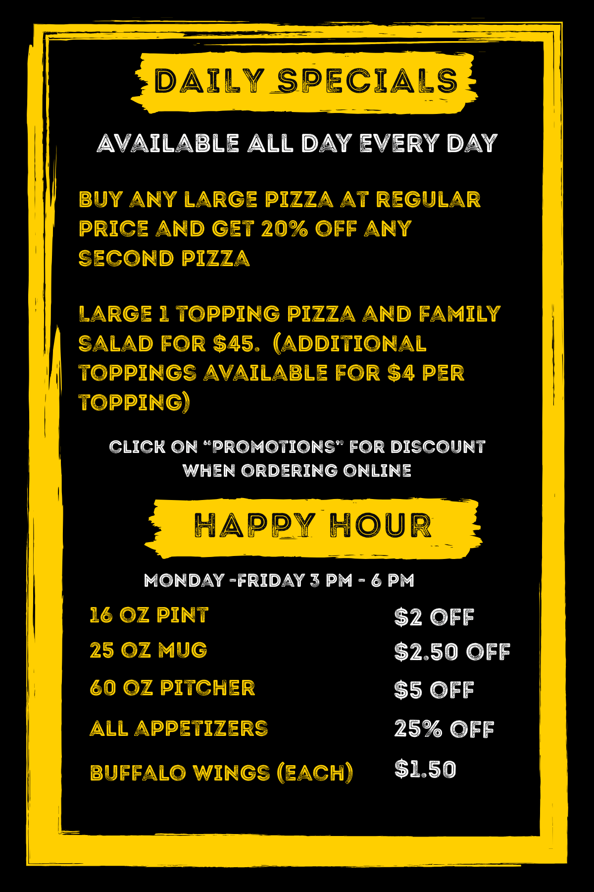 pizza beer happy hour specials
