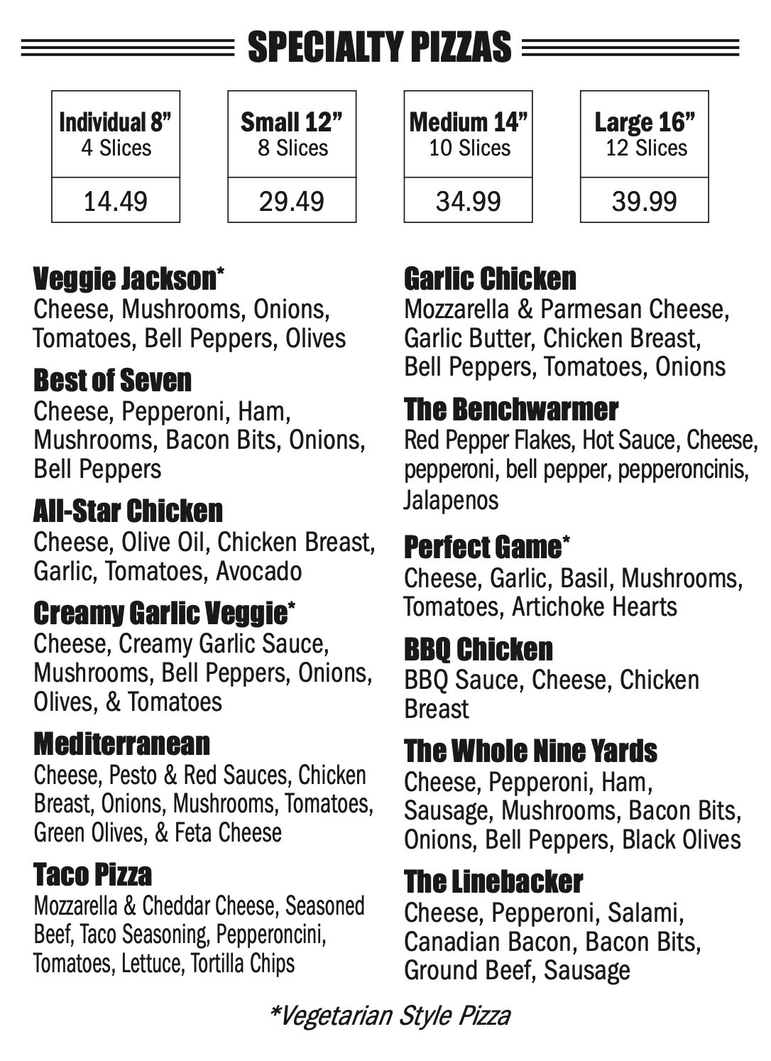 specialty pizzas