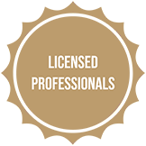 A badge that says licensed professionals in a circle.