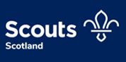 Scouts Scotland logo with a white fleur-de-lis and text on a dark blue background.