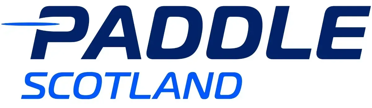 Logo of Paddle Scotland, blue text on a white background. The word 