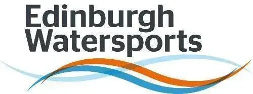 Edinburgh Watersports logo with dark grey text and a wave graphic in orange and blue.