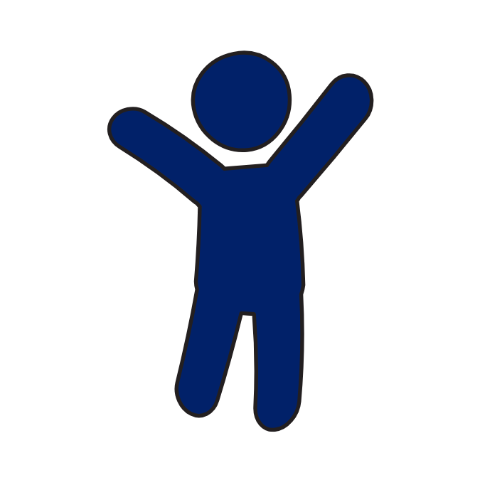 A blue silhouette of a child with his arms outstretched.