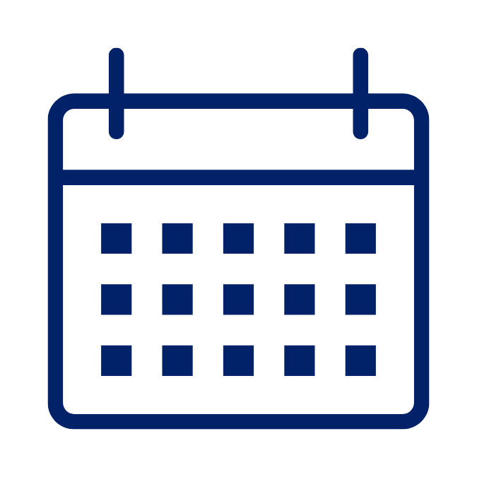 Calendar icon in dark blue.