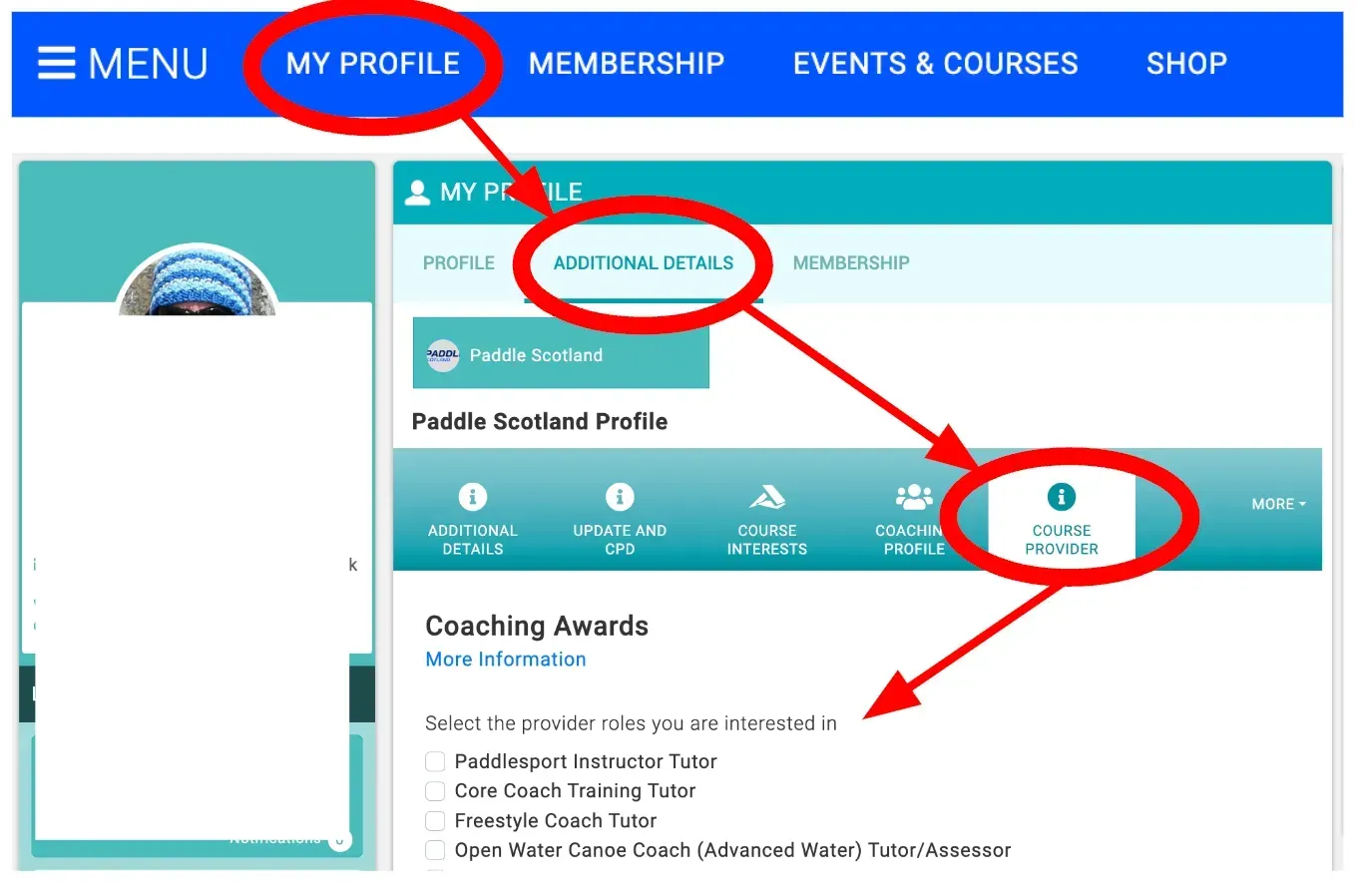 Screenshot of a website interface showing a user's profile, specifically the