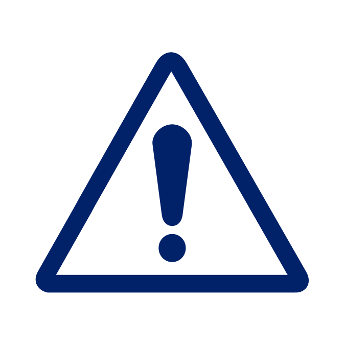 Blue warning sign with an exclamation point.