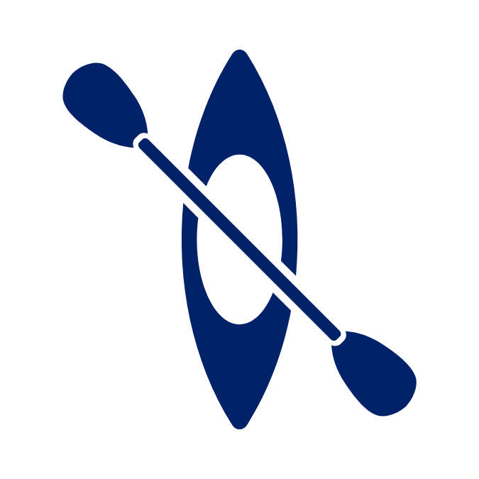 Blue kayak and paddle icon.