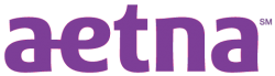 The aetna logo is purple and white on a white background.