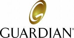 The logo for guardian is a gold circle with a g on it.