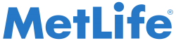 A blue metlife logo on a white background