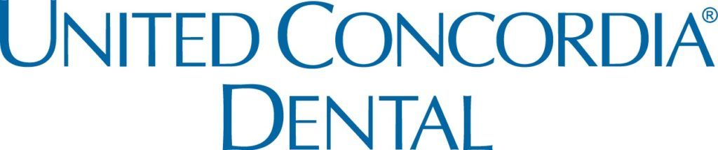 The logo for united concordia dental is blue and white