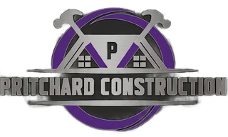Prichard Construction logo with crossed tools over a purple circle and gray text
