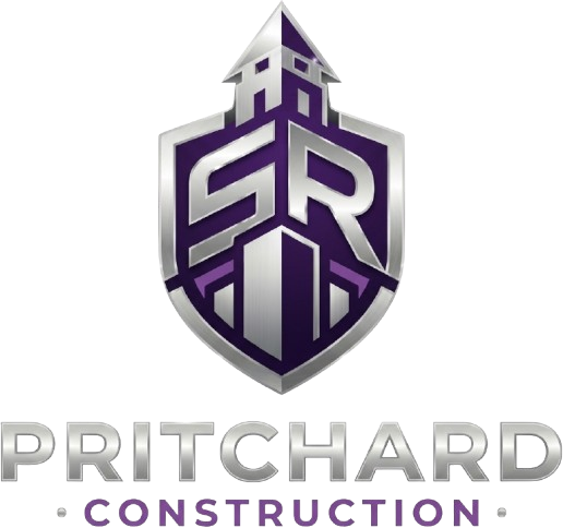 Purple shield logo with “SR” above the words “Pritchard Construction”