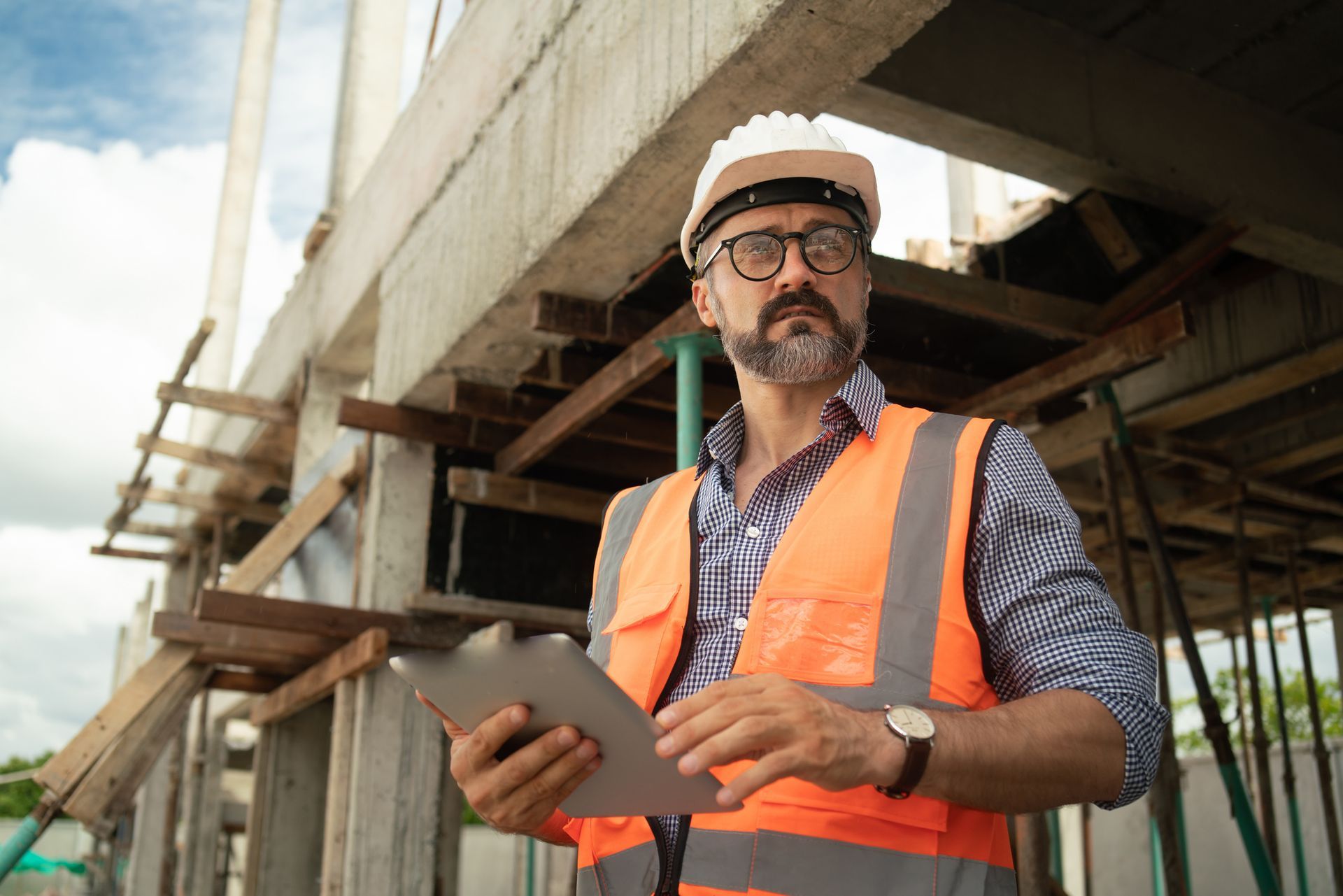 Engineering man site construction work. portrait man construction industry.