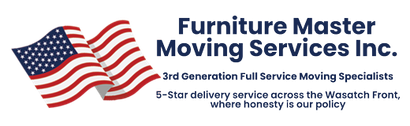 Logo for Furniture Master Moving Services Inc. with American flag and text.