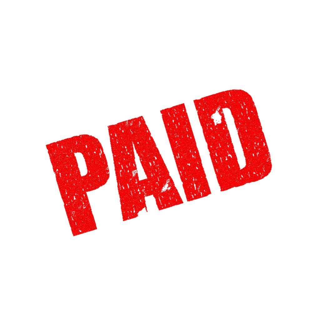 A red paid stamp on a white background