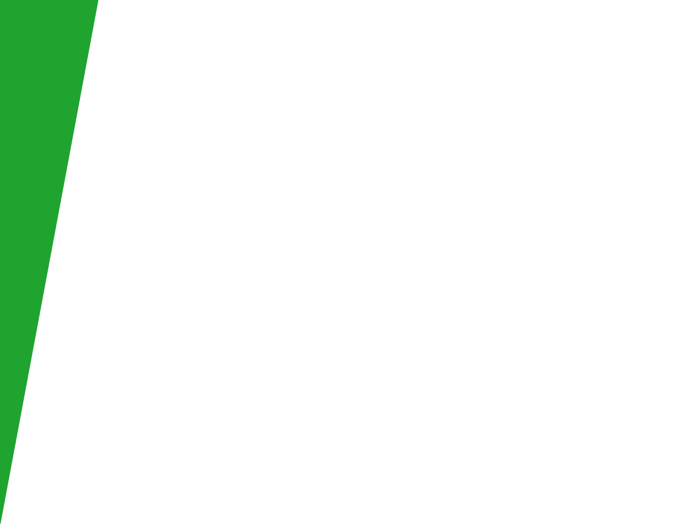 Green diagonal stripe on the left edge of a mostly white graphic with a black band at the bottom.