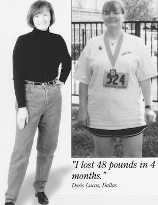Before-and-after weight loss photos with caption: “I lost 48 pounds in 4 months.”