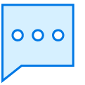 A blue speech bubble with three circles inside of it.