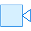A blue square with a triangle in the middle on a white background.