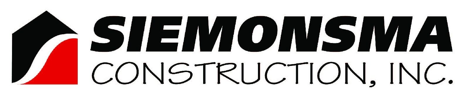 The logo for siemonsma construction inc. is black and red