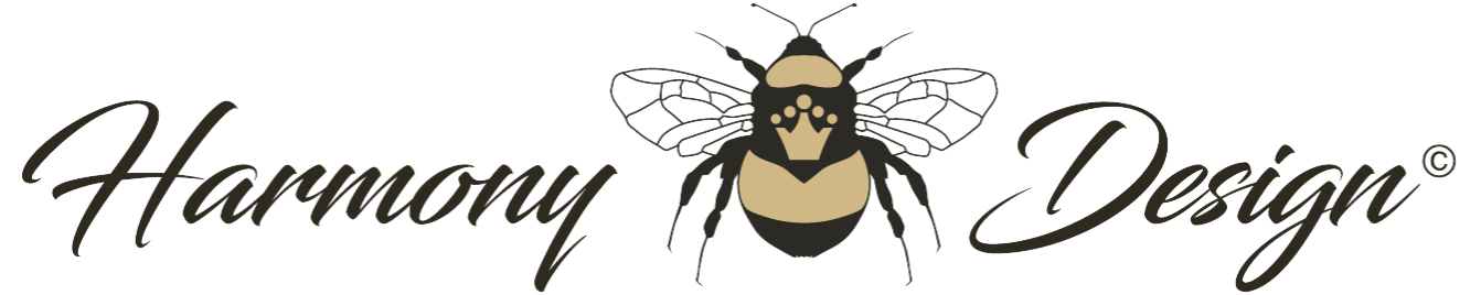A logo for harmony design with a bee on it