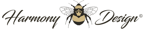 A logo for harmony design with a bee on it