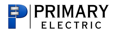 The logo for primary electric is blue and black