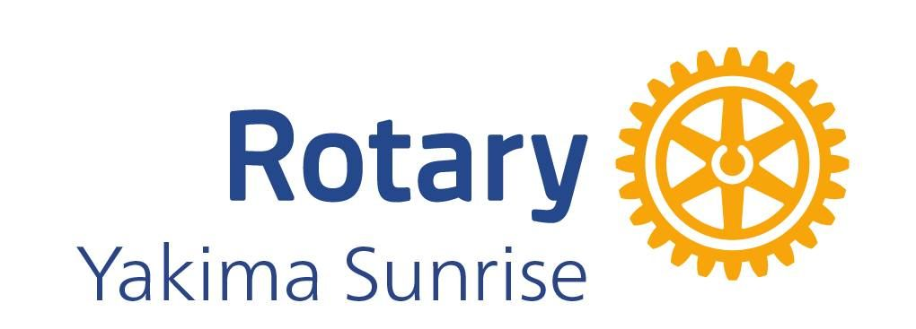 Rotary Yakima Sunrise logo with blue text and yellow gear emblem