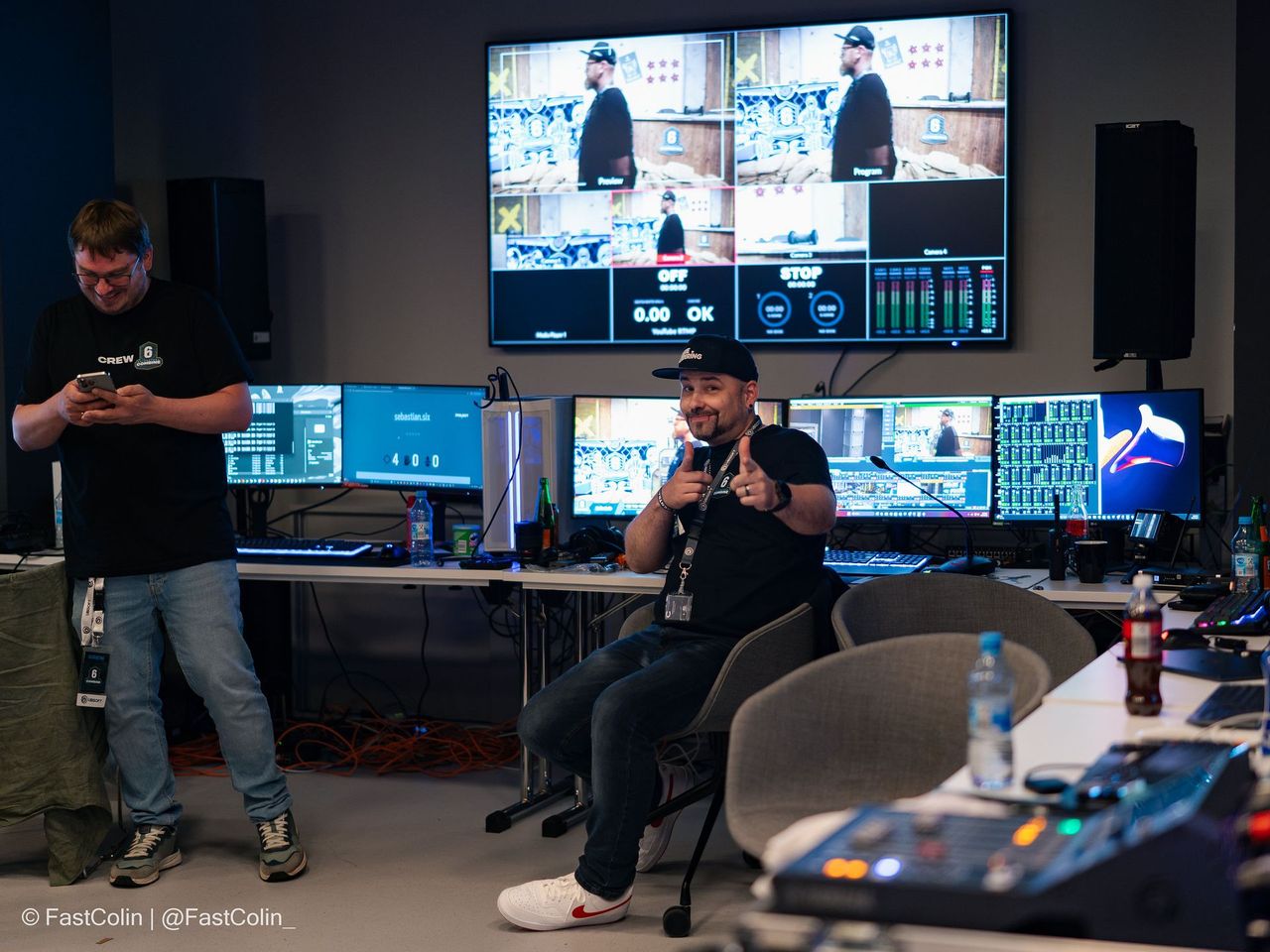Control room with screens during the R6 Central Combine 2026 production at Ubisoft in Düsseldorf