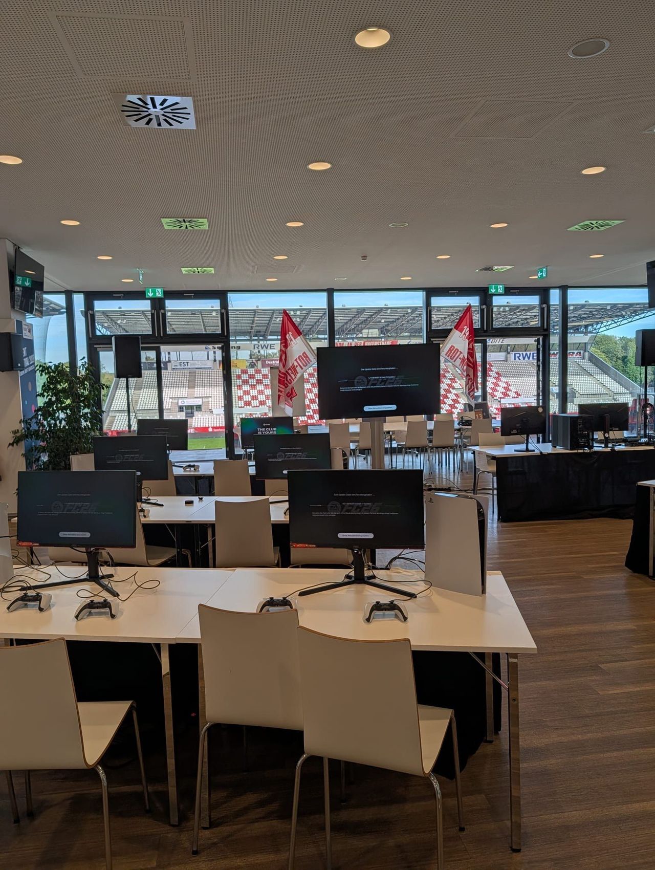 Stations and main screen in the hall overlooking the stadium