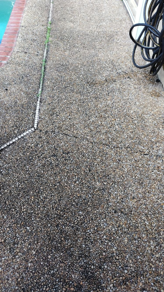A hose is laying on the ground next to a pool.