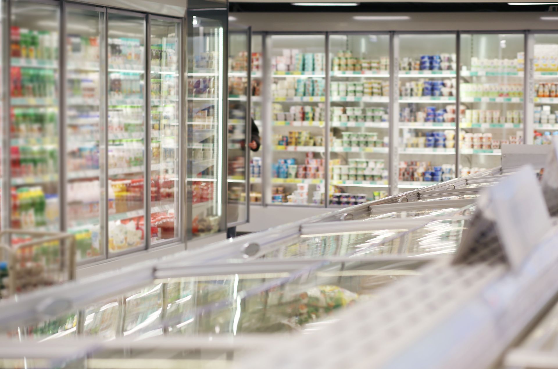Refrigerated Aisle in A Supermarket with Glass Door Freezers — Gilmour Air & Electrical in Wellington, NSW