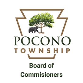 Pocono Township Board of Commissioners logo with tree, bear, and brown-green text