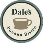Logo for Dale’s Pocono Bistro with a steaming coffee cup in a circular green and beige design