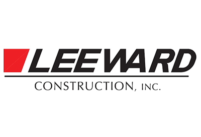 Leeward Construction, Inc. logo with red and black text on white background