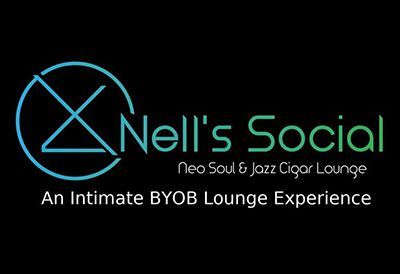 Logo for Nell's Social: teal script on black, with “Neo Soul & Jazz Cigar Lounge” and “An Intimate BYOB Lounge Experience”