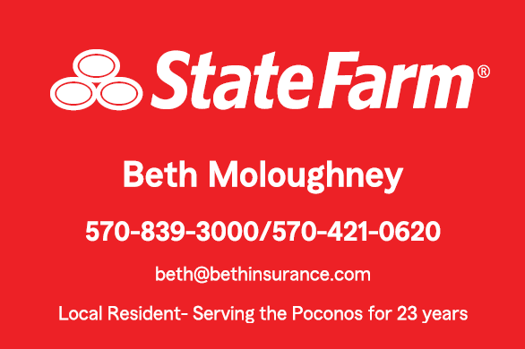 Red State Farm sign, text: Beth Moloughney, phone numbers, email address.