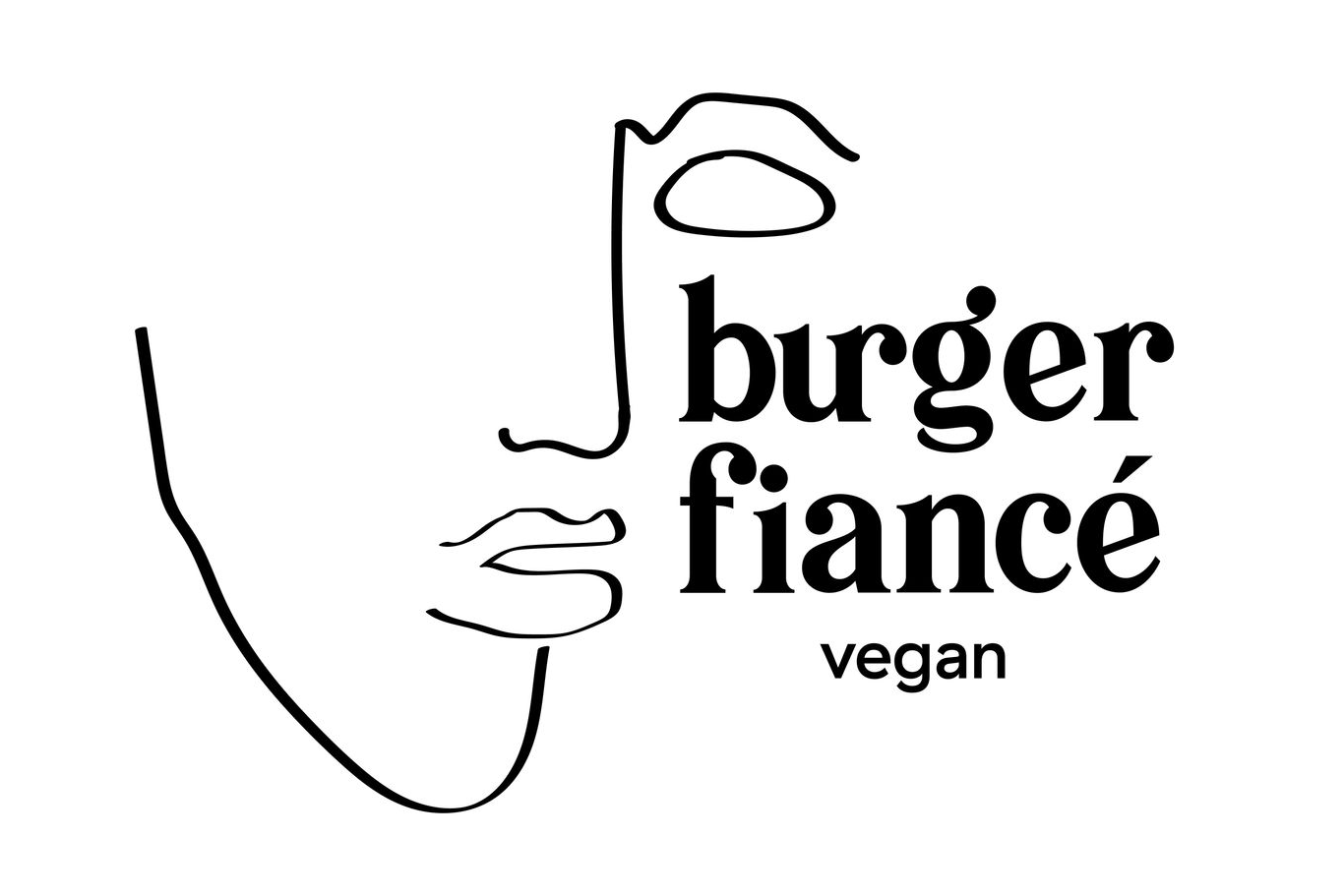 Logo BurgerFiancé vegan en noir et blanc avec un dessin au trait stylisé du visage