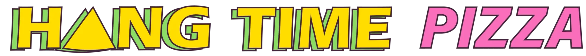 Logo HANG TIME PIZZA en jaune et rose sur fond blanc