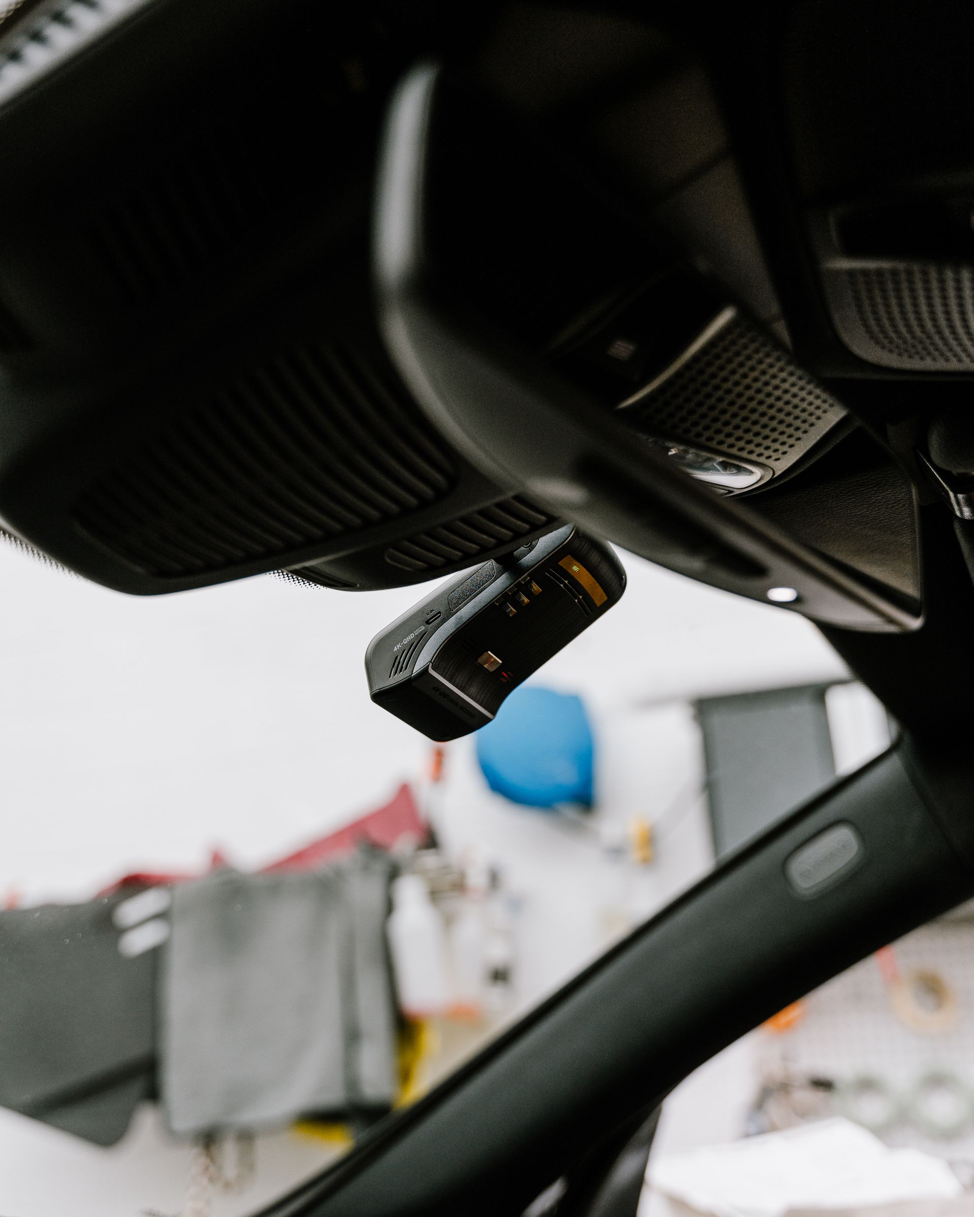 A close up of the rear view mirror of a car