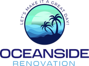 Logo: Ocean scene with palm trees, sun, and text "Oceanside Renovation".