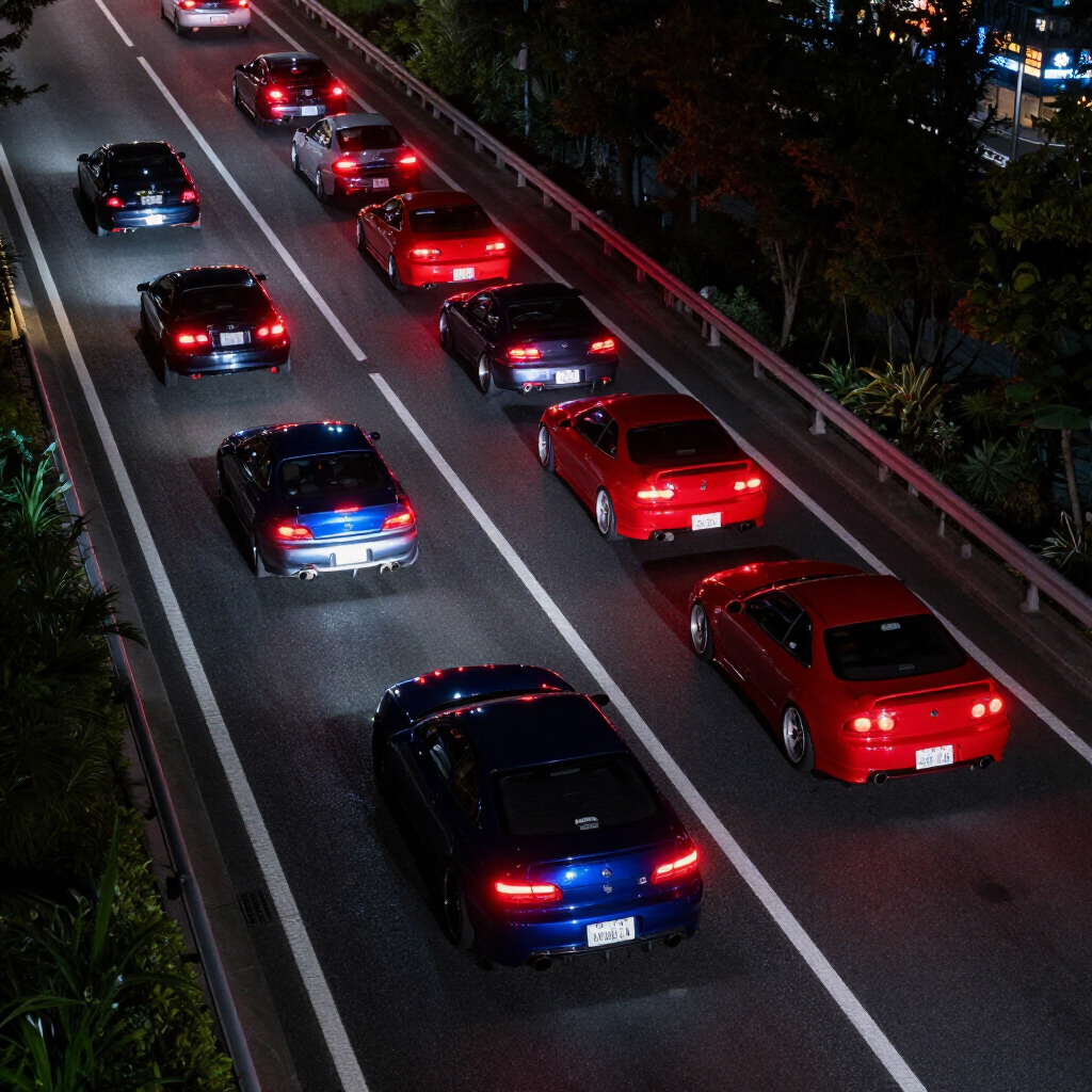 Night cruise convoy on the Wangan