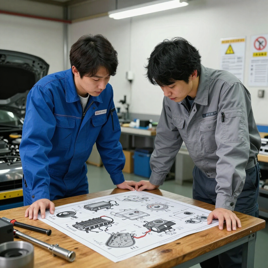Builder conversation over engine bay diagram